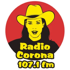 Logo de Radio Corona 107.1 FM, Mujer con sombrero grupero