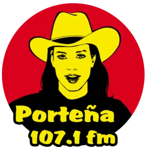 Logo de Radio Porteña 107.1 FM, Mujer con sombrero grupero.